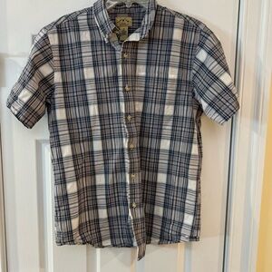 Men's Size Medium BLUE MOUNTAIN Classic Navy Plaid Button-Down Shirt 98% Cotton